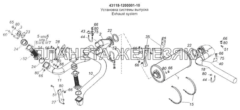 Установка системы выпуска КамАЗ-53228, 65111