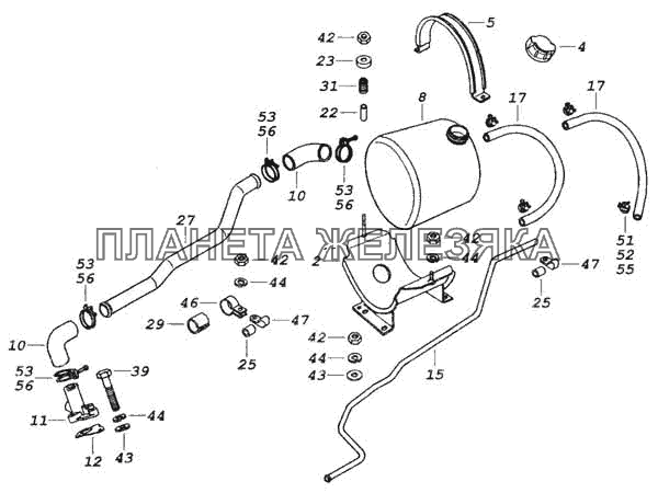 Установка расширительного бачка КамАЗ-53228, 65111