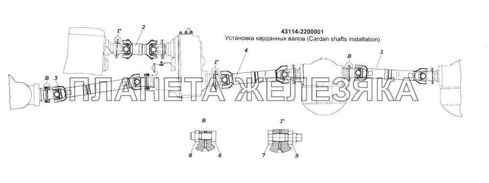 Установка карданных валов КамАЗ-53228, 65111