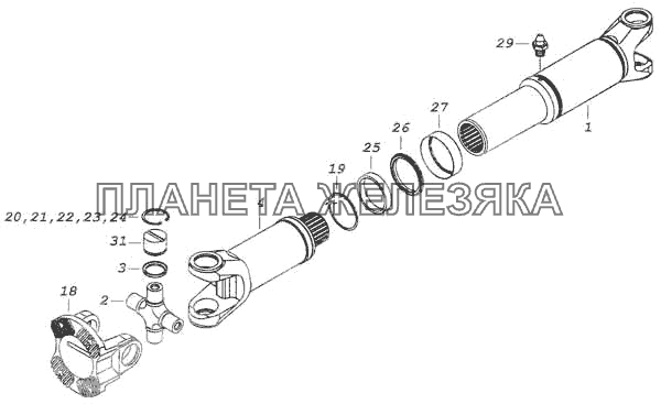 Вал карданный среднего моста КамАЗ-53228, 65111