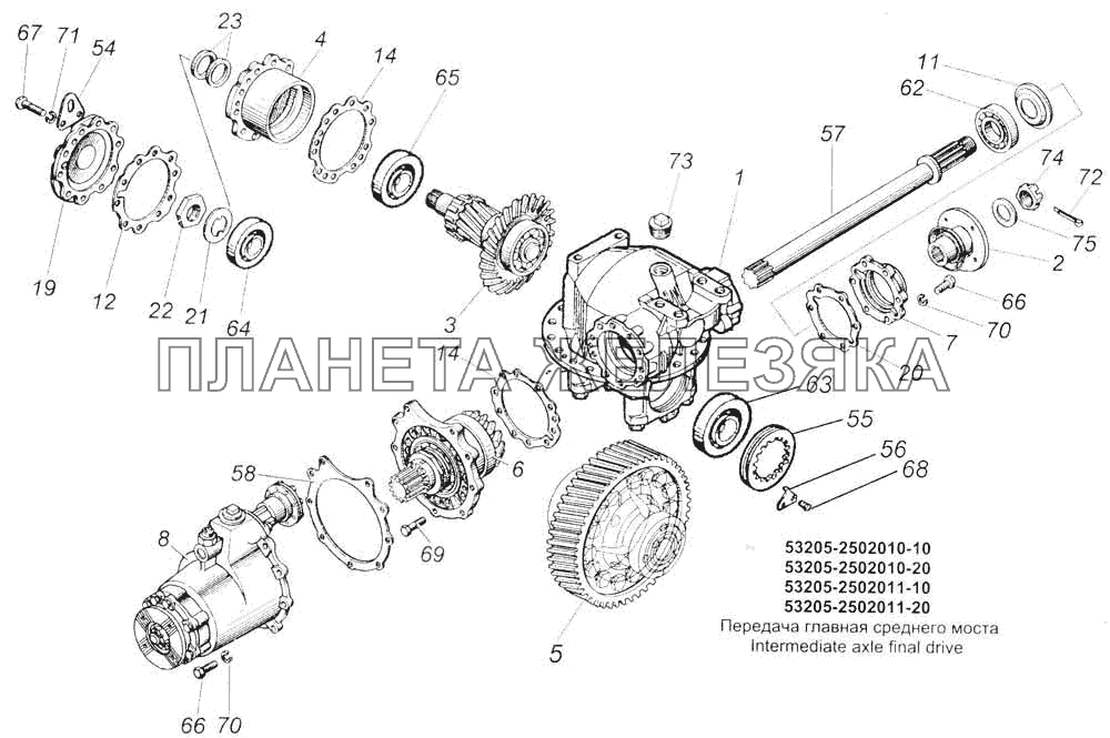 Передача главная среднего моста КамАЗ-53228, 65111