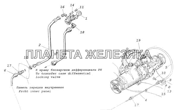 Привод блокировки межосевого дифференциала КамАЗ-53228, 65111