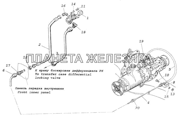 Привод блокировки межосевого дифференциала КамАЗ-53228, 65111