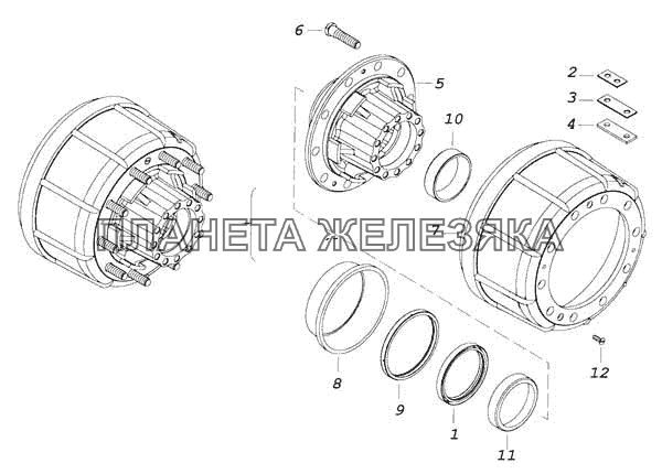 Ступица заднего колеса с барабаном тормоза КамАЗ-53228, 65111