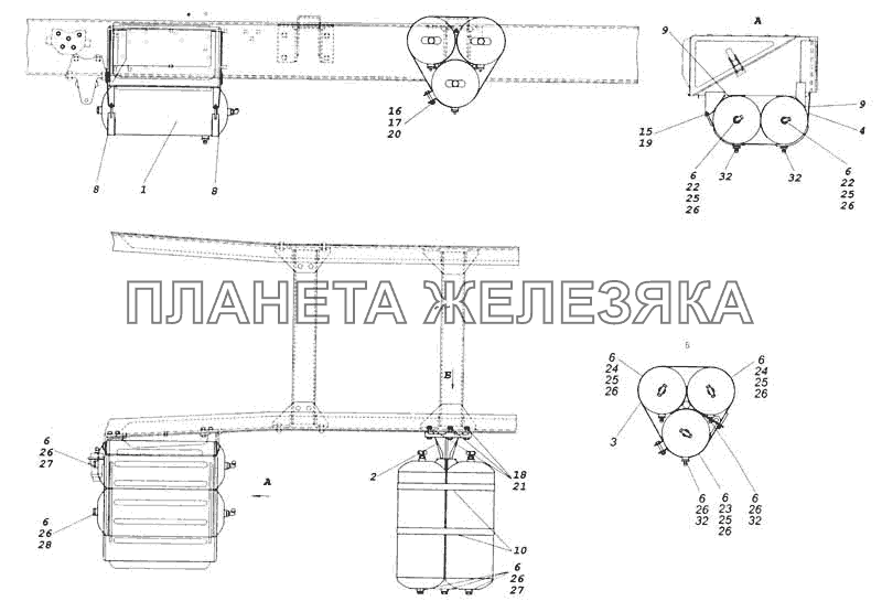 Установка воздушных ресиверов КамАЗ-53228, 65111 Установка воздушных ресиверов КамАЗ-53228, 65111