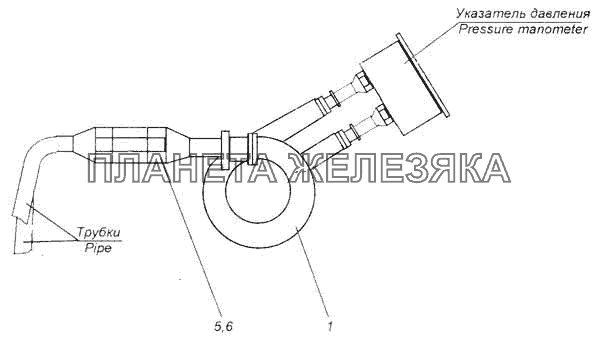 Установка трубопроводов к манометру КамАЗ-53228, 65111