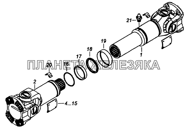 53205-2205011-10 Вал карданный среднего моста КамАЗ-53229 (Евро 2)