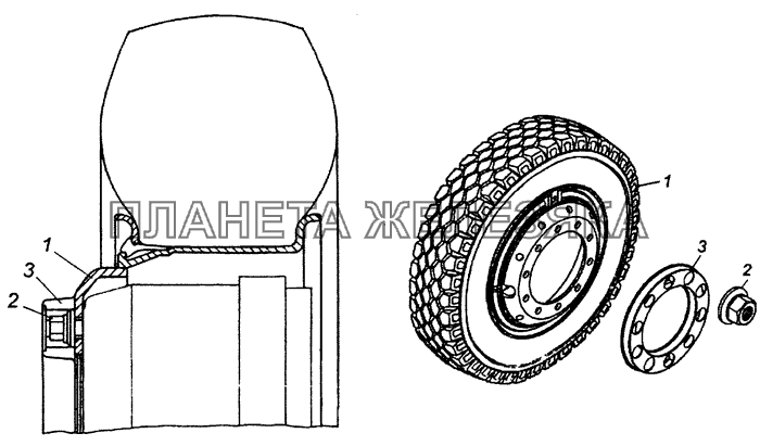 65115-3101002-50 Установка передних дисковых колес КамАЗ-53229 (Евро 2)
