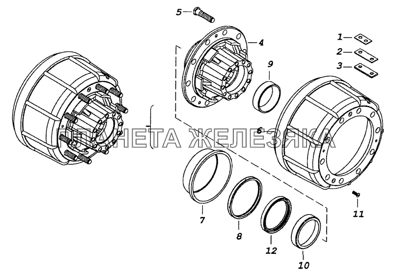 65115-3104010 Ступица заднего колеса с барабаном тормоза КамАЗ-53229 (Евро 2)