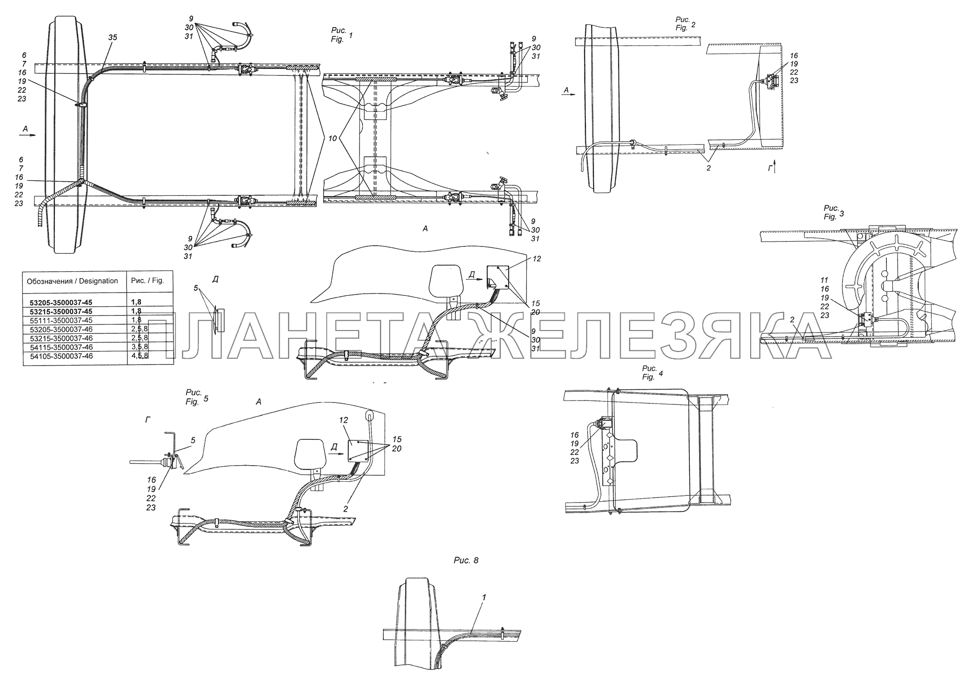 53205-3500037-45 Установка кабелей АБС КамАЗ-53229 (Евро 2)