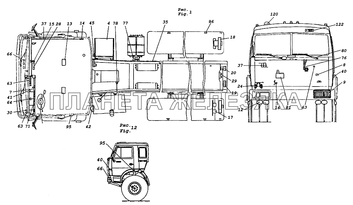 53229-3700011-50 Электрооборудование. Расположение на автомобиле КамАЗ-53229 (Евро 2)