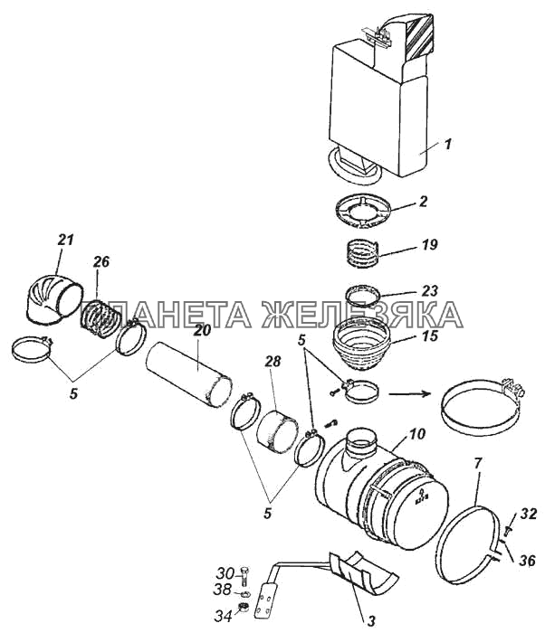 Установка воздушного фильтра КамАЗ-5360