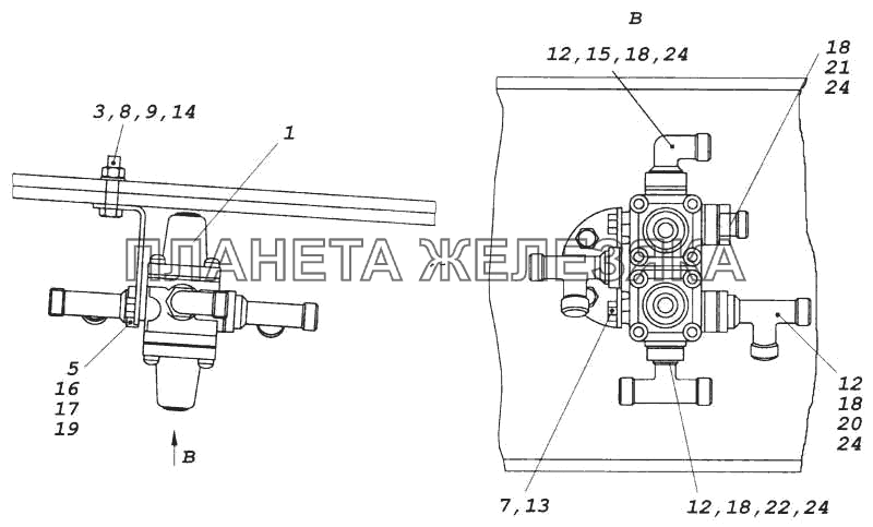 Установка четырехконтурного защитного клапана КамАЗ-5360
