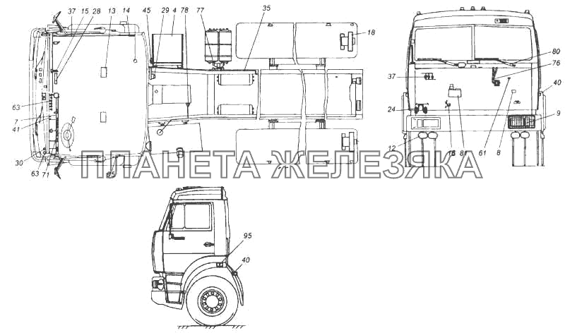 Электрооборудование. Расположение на автомобиле КамАЗ-5360