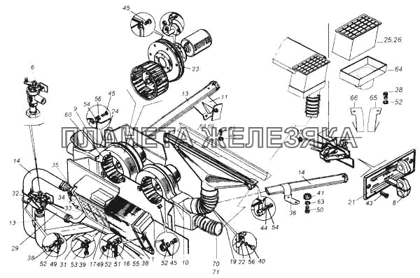 Элементы отопления и вентиляции кабины КамАЗ-5360