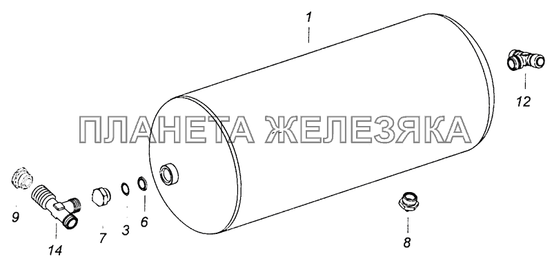 65115-3513003 Ресивер задний в сборе с фитингами КамАЗ-53605 (Евро-4)