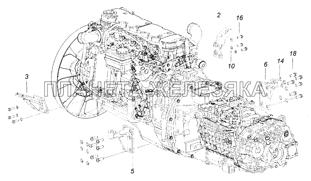 53605-1001000-03 Установка силового агрегата КамАЗ-53605 (Евро-4)