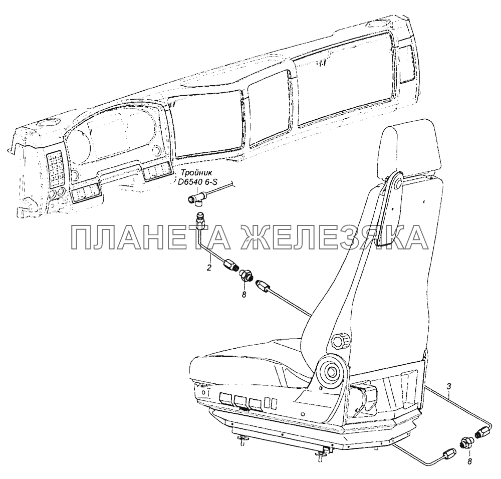 54115-6800900-02 Схема подключения пневмосистемы сидений КамАЗ-53605 (Евро-4)