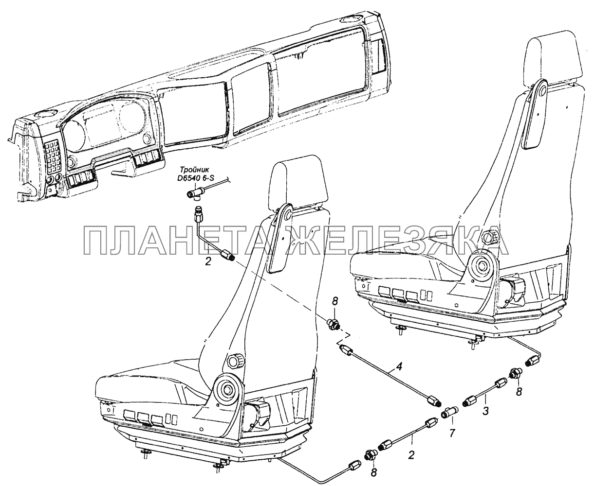 6460-6800900-02 Схема подключения пневмосистемы сидений КамАЗ-53605 (Евро-4)