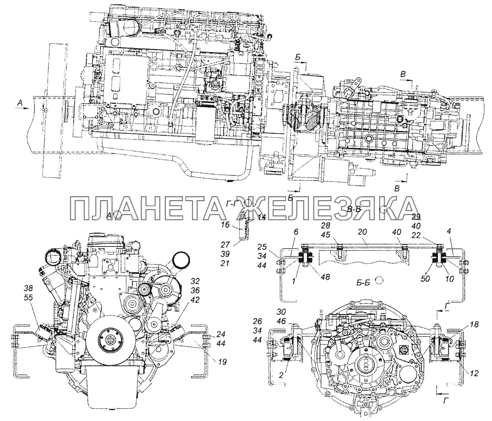 53605-1001005-03 Установка силового агрегата КамАЗ-53605 (Евро-4)