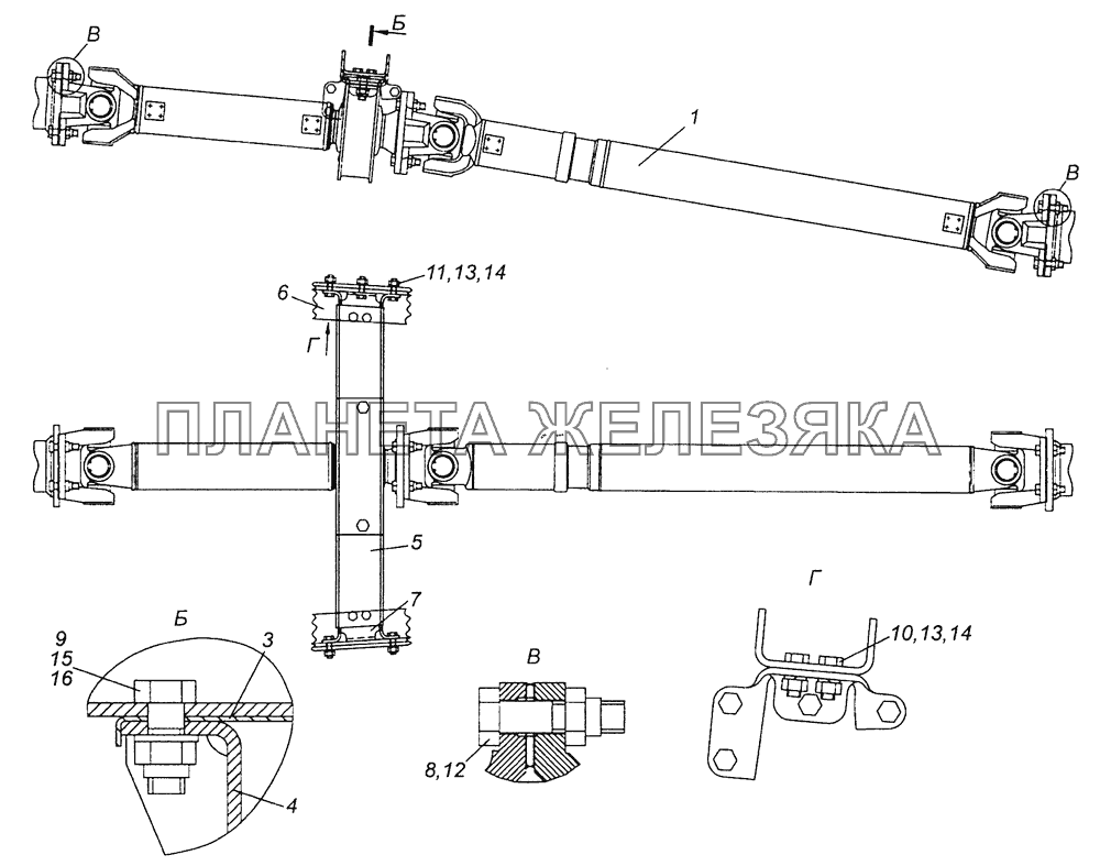 53605-2200001-30 Установка карданных валов КамАЗ-53605 (Евро-4)