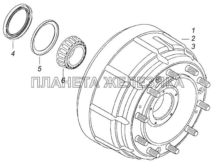 6520-3103009 Ступица переднего колеса с барабаном, подшипником и манжетой КамАЗ-53605 (Евро-4)