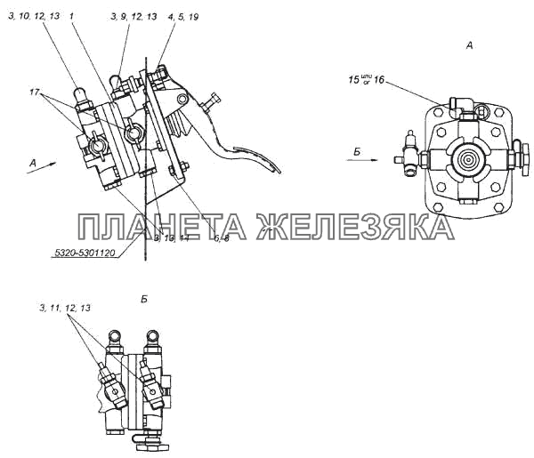 Установка двухсекционного тормозного крана КамАЗ-5460