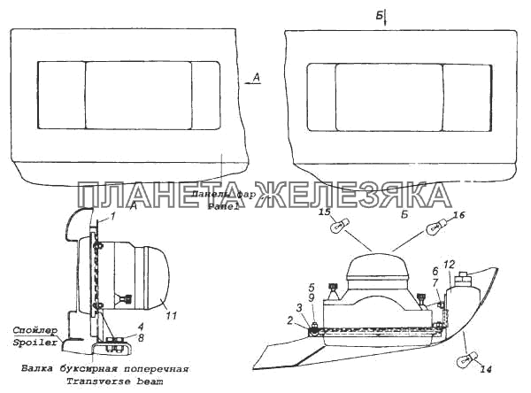 Установка фар и переднего указателя поворота правый КамАЗ-5460