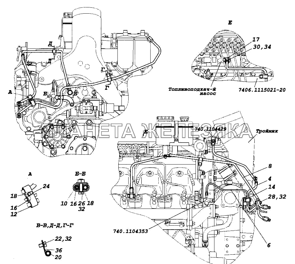 Установка топливопроводов КамАЗ-5460 (каталог 2005 г.)