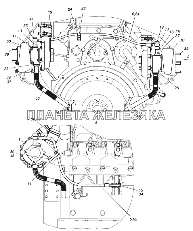 Установка турбокомпрессора КамАЗ-5460 (каталог 2005 г.)