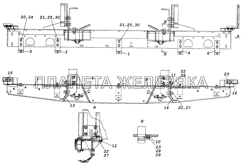 Установка буксирной поперечины КамАЗ-5460 (каталог 2005 г.)