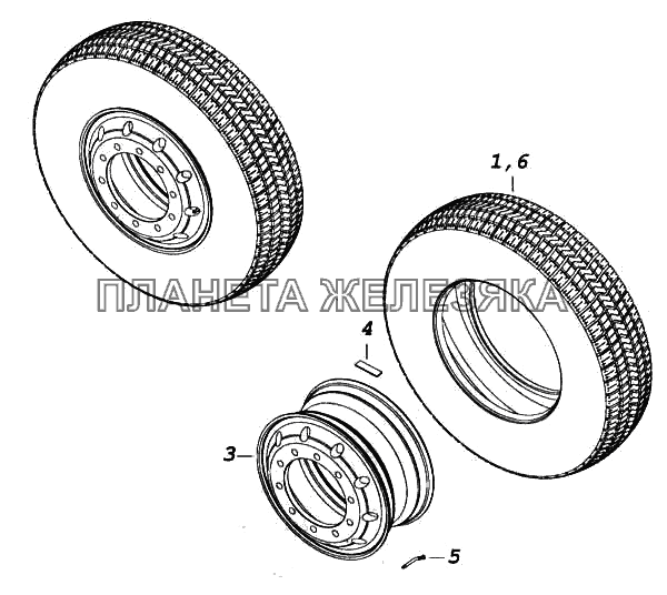 Колесо 9,00х22,5 алюминиевое с шиной КамАЗ-5460 (каталог 2005 г.)