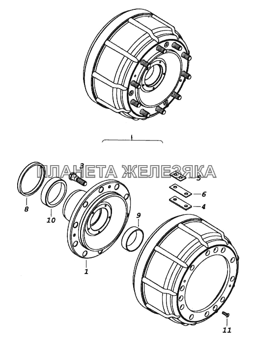Ступица с тормозным барабаном КамАЗ-5460 (каталог 2005 г.)