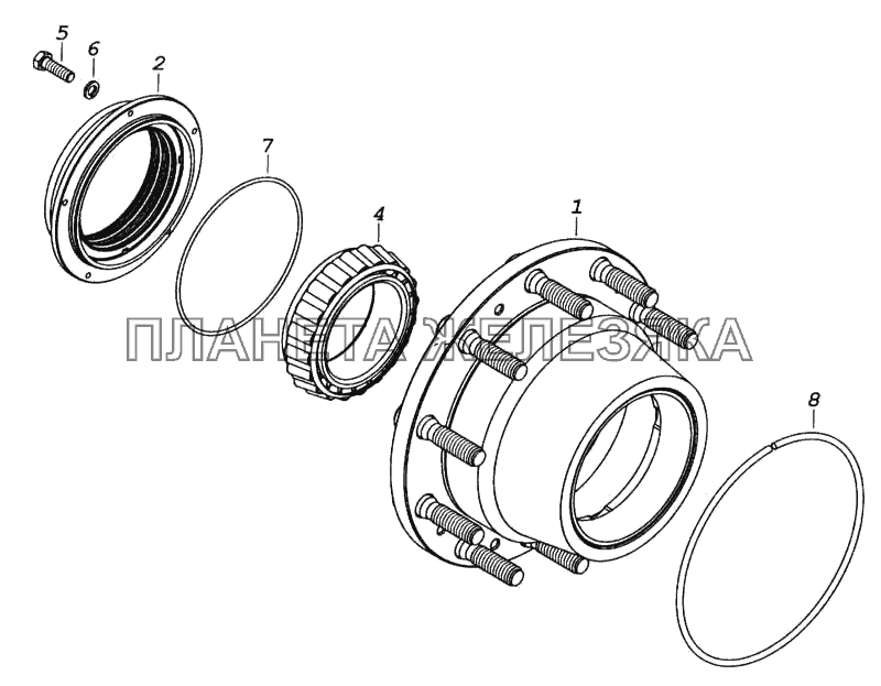 Ступица заднего колеса с манжетами КамАЗ-5460 (каталог 2005 г.)