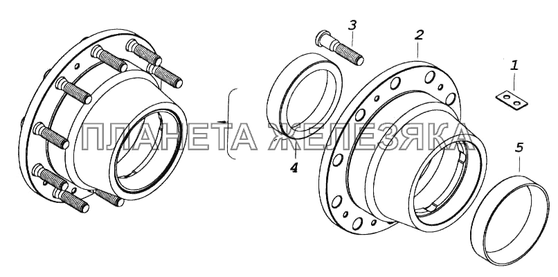 Ступица заднего колеса с болтами КамАЗ-5460 (каталог 2005 г.)