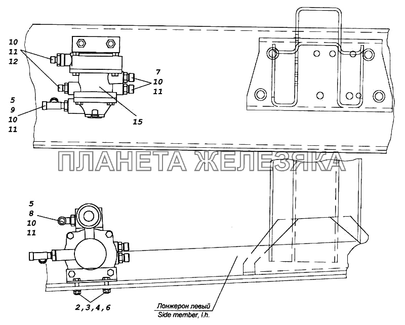 Установка клапана управления тормозами прицепа КамАЗ-5460 (каталог 2005 г.)