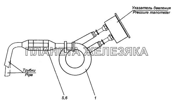 Установка трубопроводов к манометру КамАЗ-5460 (каталог 2005 г.)