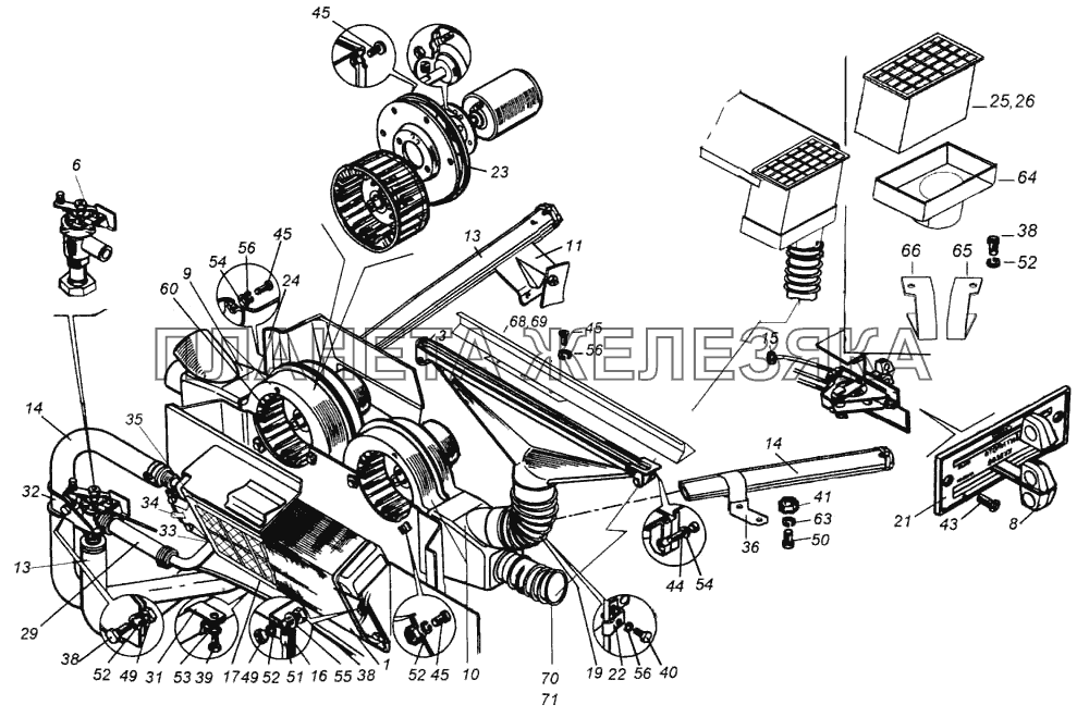 Элементы отопления и вентиляции кабины КамАЗ-5460 (каталог 2005 г.)