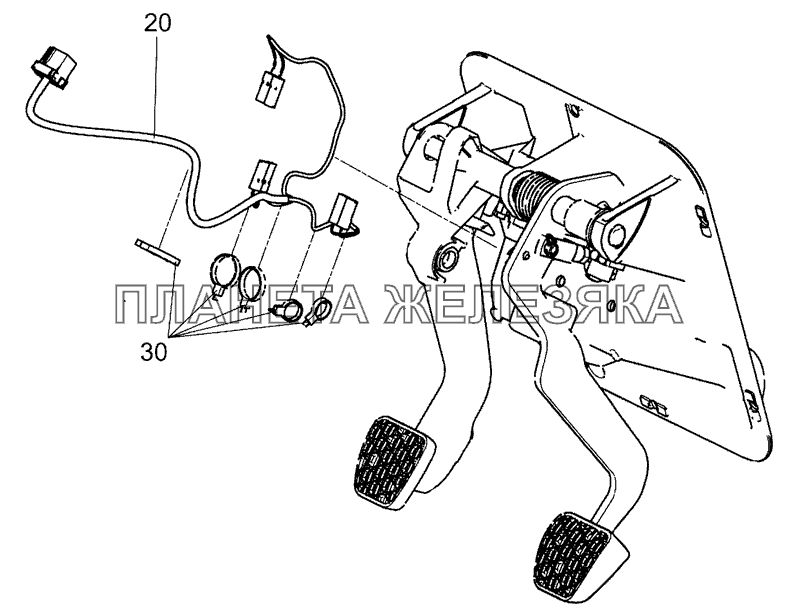 0000-4070220 Установка жгута проводов в педальном блоке КамАЗ-5490