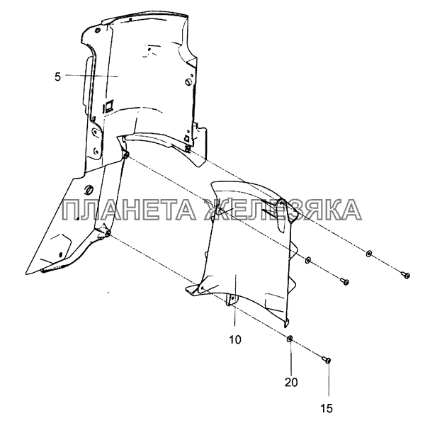 5490-8401217 Панель обтекателя внутренняя правая в сборе с панелью нижней КамАЗ-5490