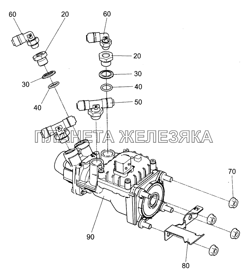 0000-3514010 Тормозной кран с фитингами КамАЗ-5490