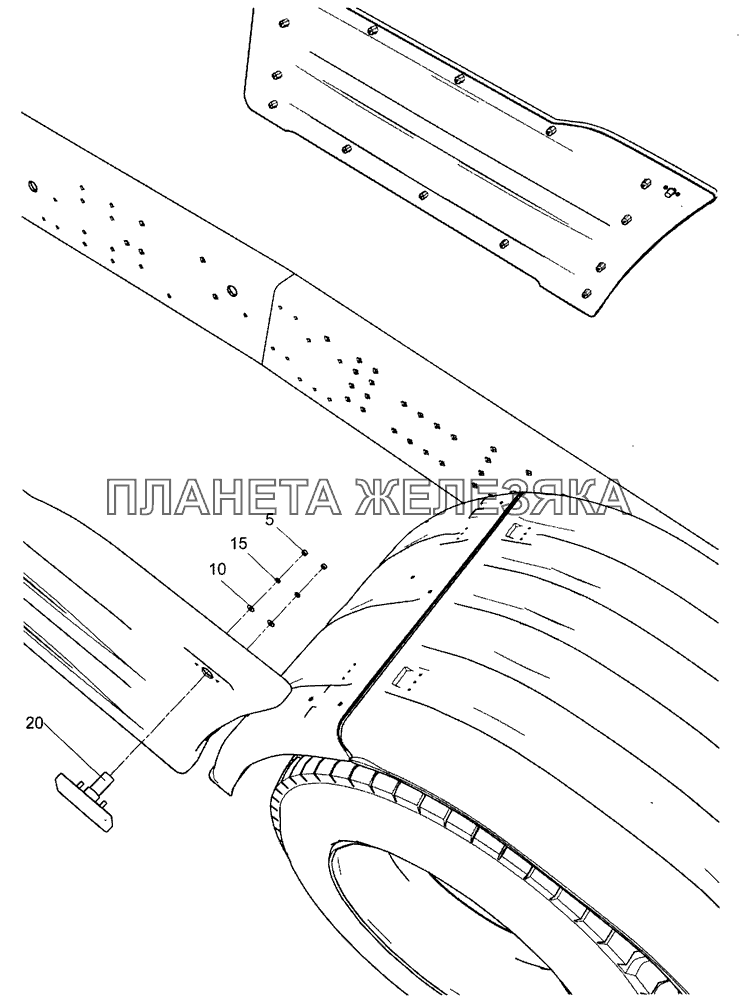 5490-3731001-40 Установка боковых габаритных фонарей на боковой защите КамАЗ-5490