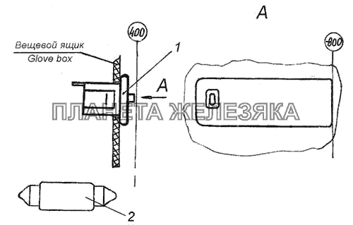 Установка плафона освещения вещевого ящика КамАЗ-6460