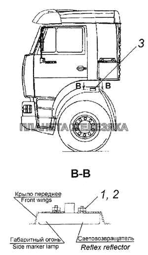 Установка габаритных боковых фонарей КамАЗ-6460