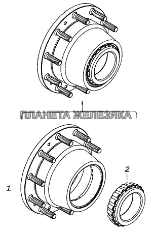 Ступица заднего колеса с манжетами и подшипниками КамАЗ-6460