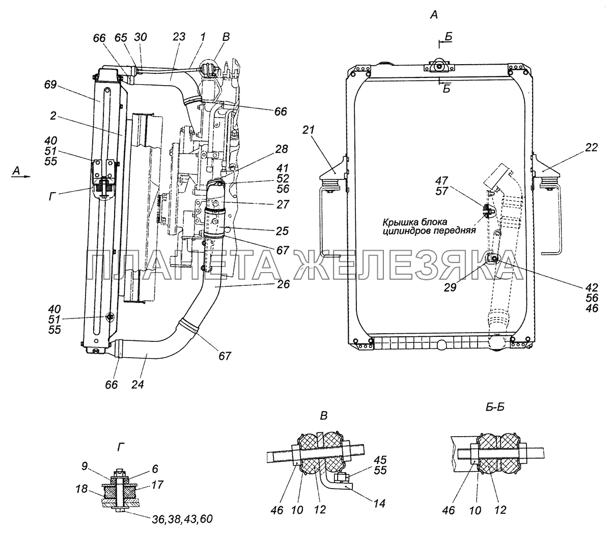 5460-1300023-10 Установка радиатора КамАЗ-6460 (Евро 3, 4)