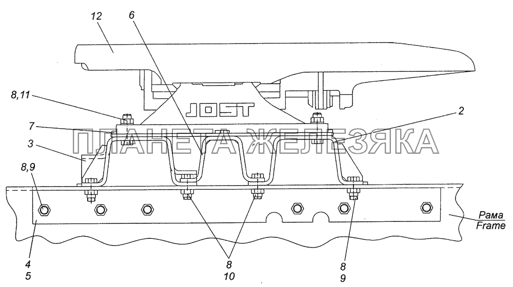 6460-2700001-11 Установка седельно-сцепного устройства КамАЗ-6460 (Евро 3, 4)