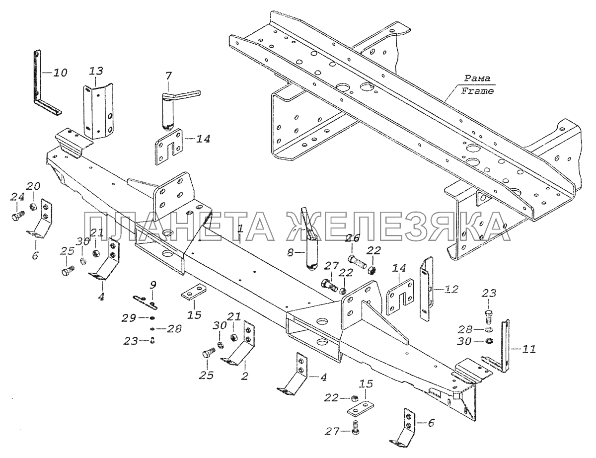 6460-2801003-20 Установка буксирной поперечины КамАЗ-6460 (Евро 3, 4)