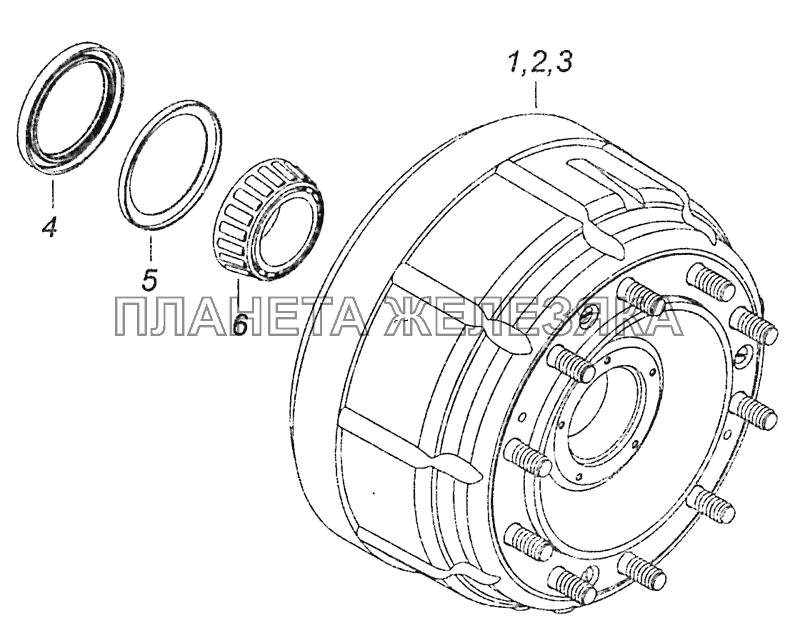 6520-3103009 Ступица переднего колеса с барабаном, подшипником и манжетой КамАЗ-6460 (Евро 3, 4)