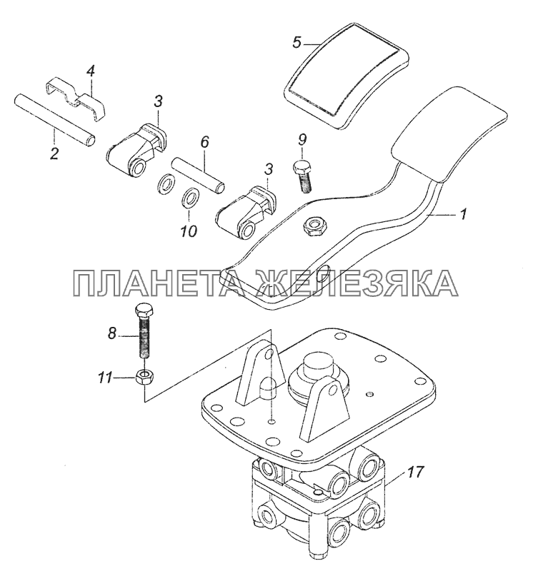 65115-3514108 Кран тормозной двухсекционный с педалью КамАЗ-6460 (Евро 3, 4)